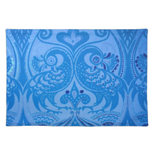 Blue Oriental Peacock Birds Cloth Placemat