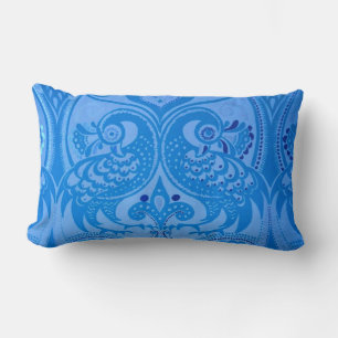 Blue Oriental Peacock Birds Lumbar Pillow