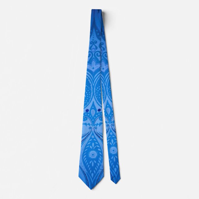 Blue Oriental Peacock Birds Neck Tie (Front)