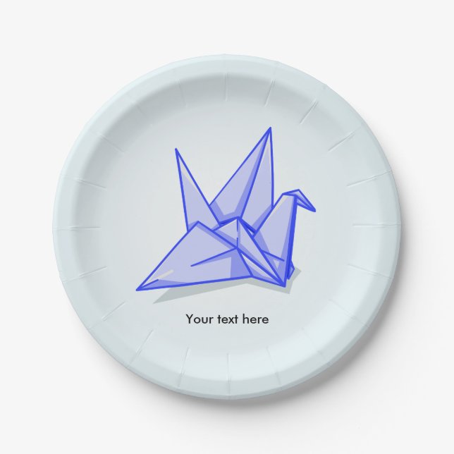 Blue origami crane paper plates (Front)