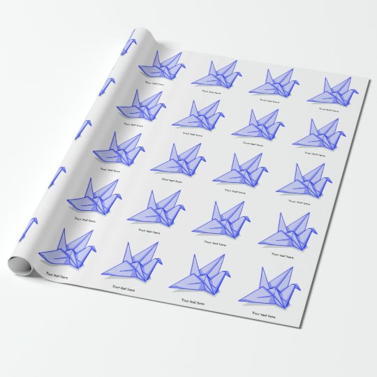 Blue origami crane wrapping paper