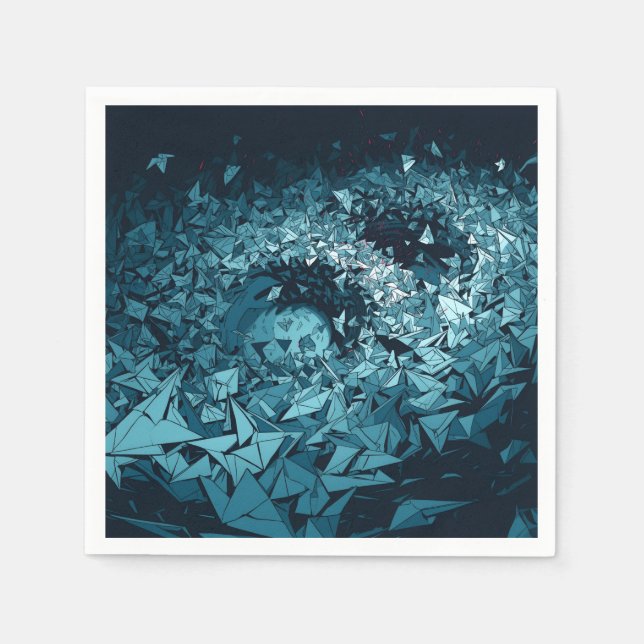 Blue Origami Storm Abstract Art Design Napkins (Front)