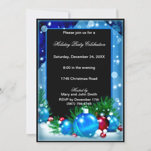Blue Ornament Baubles Christmas Party Invitation