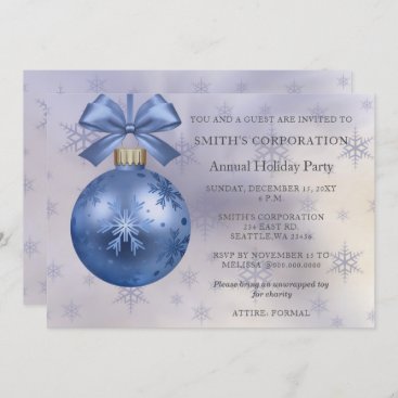 Blue Ornament Elegant Corporate Holiday Party Invitation