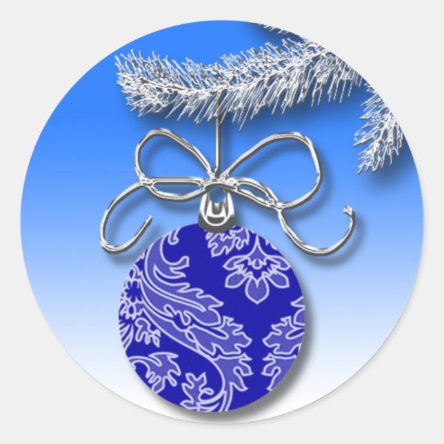 Blue Ornament Hanging Customizable Holiday Seals (Front)