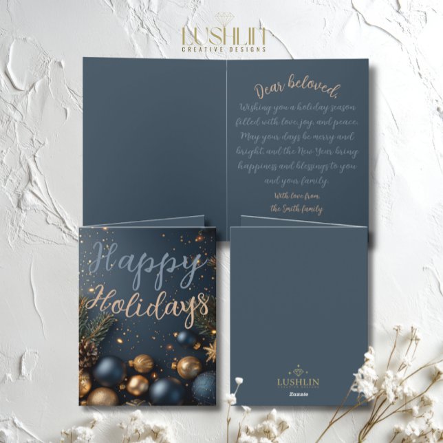 Blue ornament Holiday Wishes Christmas Card (Creator Uploaded)