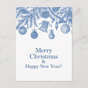 Blue Ornament Merry Christmas Chinoiserie Postcard