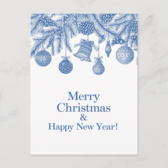 Blue Ornament Merry Christmas Chinoiserie Postcard (Front)