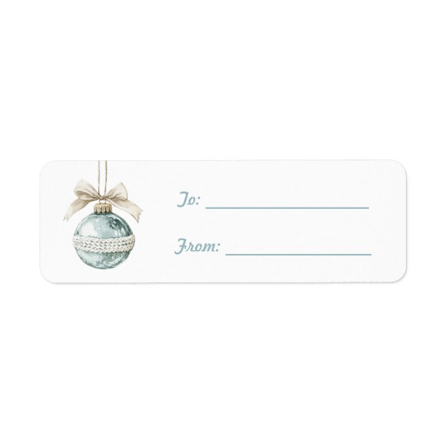 Blue Ornament White Bow Christmas  Label (Front)