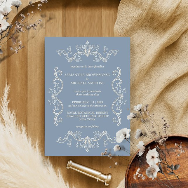 Blue Ornamental Frame Customizable Photo Backdrop Invitation (Creator Uploaded)