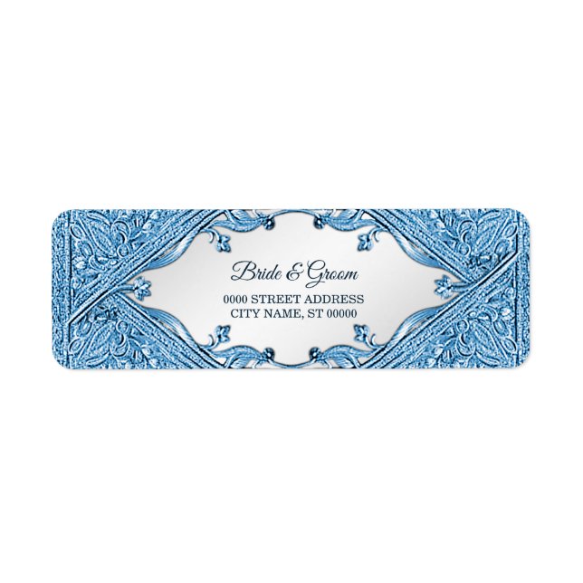 Blue Ornamental Frame Return Address Label (Front)