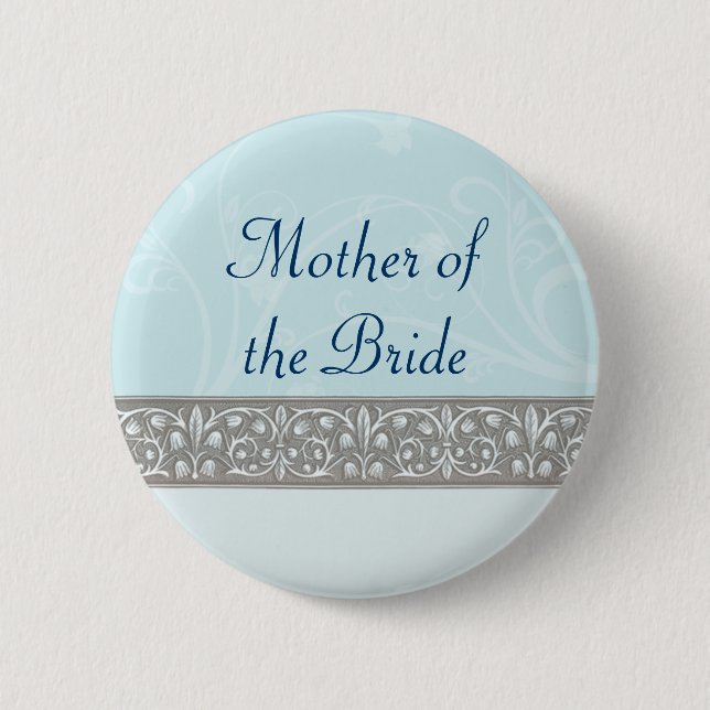 Blue Ornamental Frieze Bridal Party Button (Front)