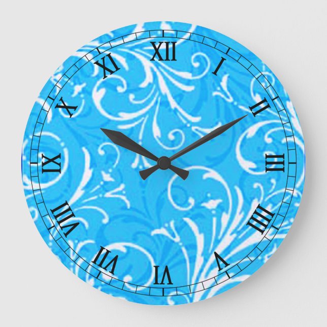 Blue Ornamental Round Roman Numerals Clock (Front)