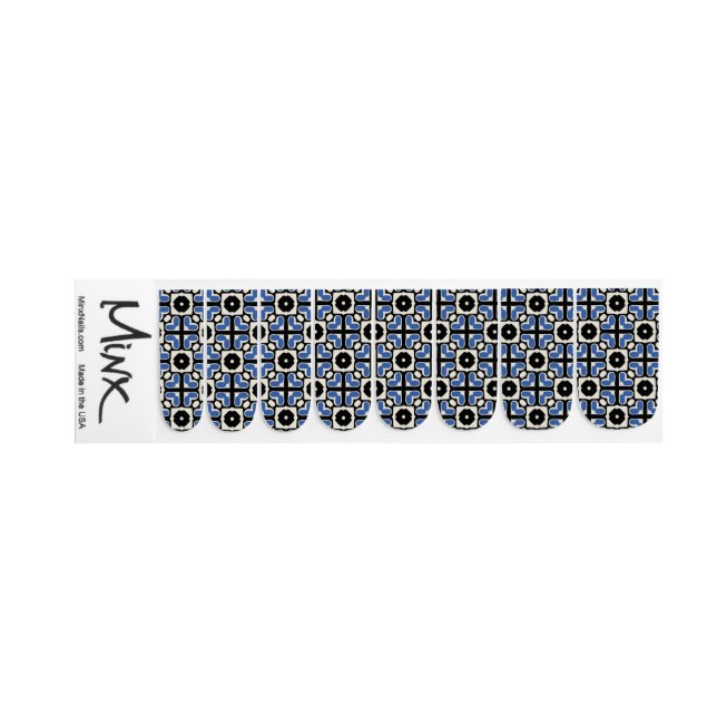 Blue Ornamental Tile Nail Decals (Left Hand)