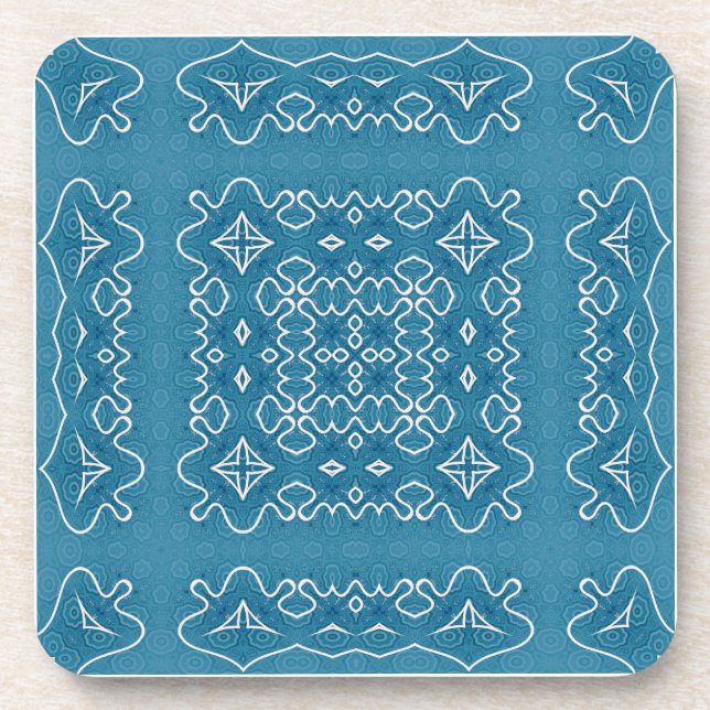 Blue Ornamental Tile Pattern – Intricate Geometric Beverage Coaster (Front)