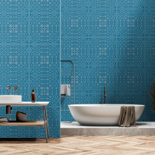 Blue Ornamental Tile Pattern – Intricate Geometric Wallpaper