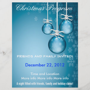 Blue Ornaments and Snowflakes Program Flyer