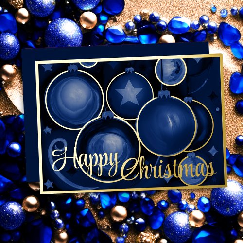 Blue Ornaments Happy Christmas Foil Holiday Card