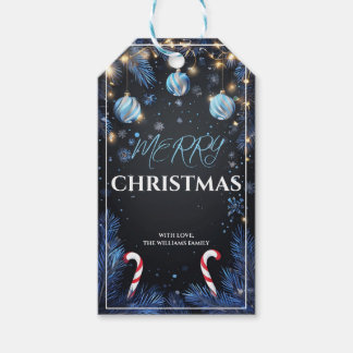 Blue Ornaments Merry Christmas Gift Tag | Festive
