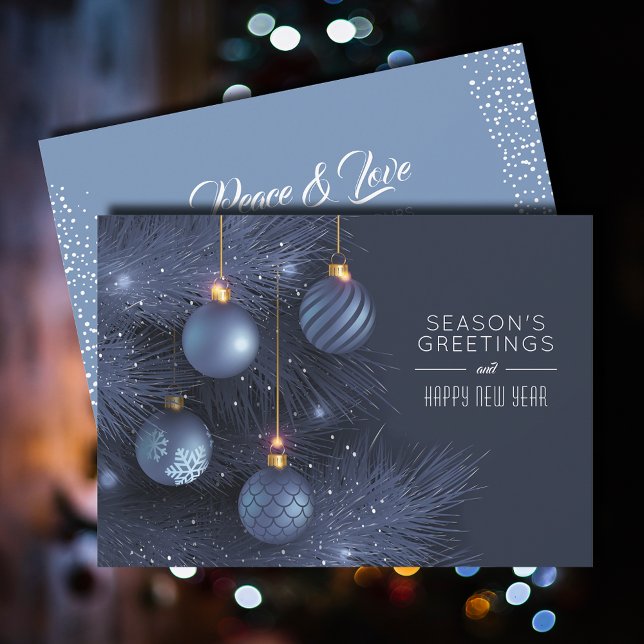 Blue Ornaments Season's Greetings Flat Holiday Card (Creator Uploaded)