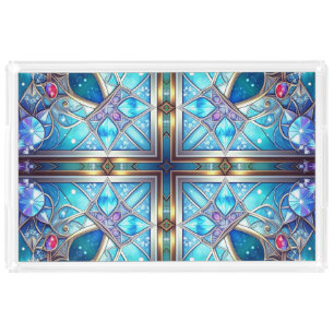 Blue Ornate Acrylic Vanity Tray