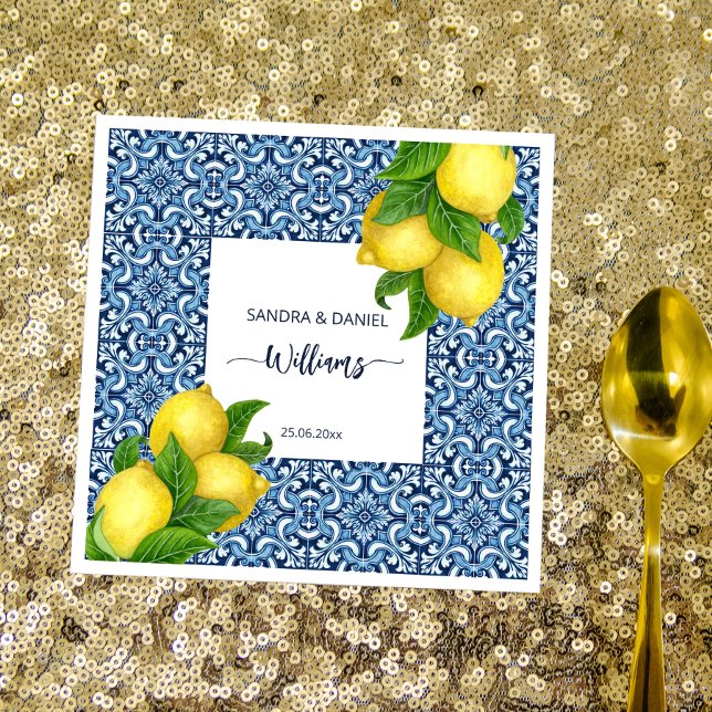 Blue ornate Amalfi Italian tiles and lemons Napkins (Creator Uploaded)