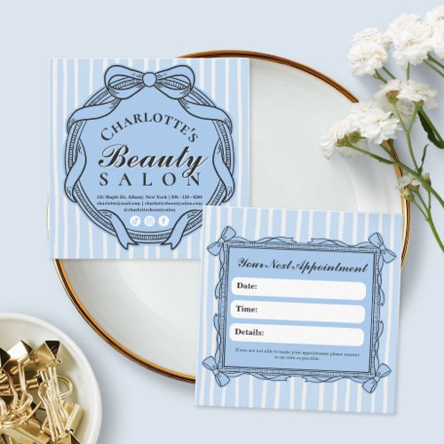 Blue Ornate Bow Frame Appointment Reminder Card