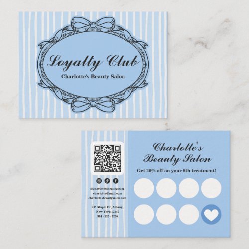 Blue Ornate Bow Frame Salon Loyalty Card