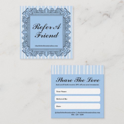 Blue Ornate Bow Frame Salon Refer a Friend Card
