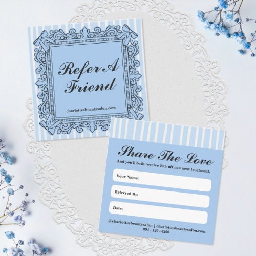 Blue Ornate Bow Frame Salon Refer a Friend Card