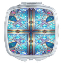 Blue Ornate Compact Mirror