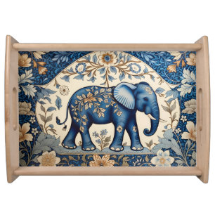 Blue Ornate Elephant Vintage Floral Serving Tray