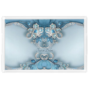 Blue Ornate Floral Acrylic Vanity Tray