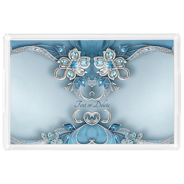 Blue Ornate Floral Acrylic Vanity Tray (Front)