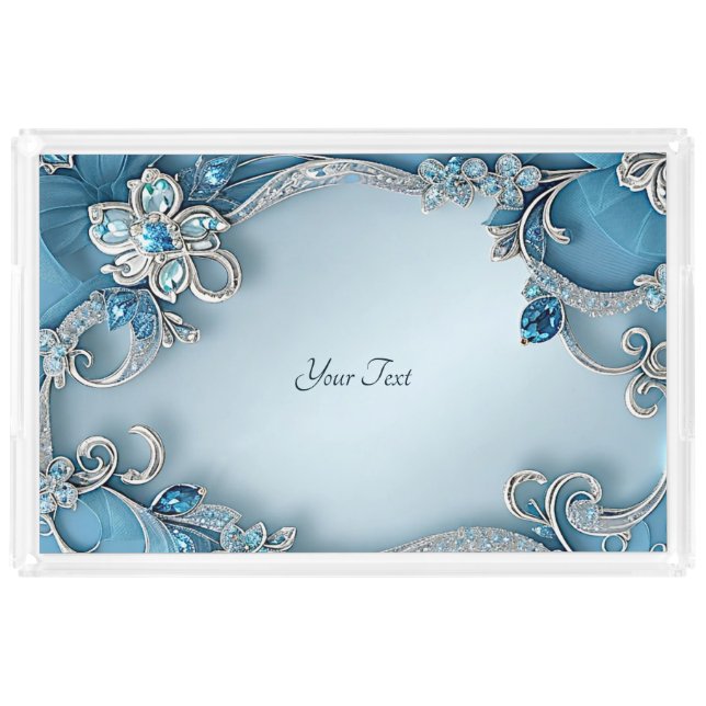 Blue Ornate Floral Acrylic Vanity Tray (Front)