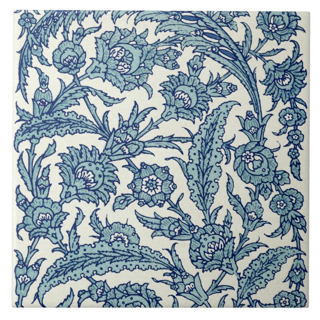 Blue Ornate Floral Arabic Pattern Ceramic Tile (Front)