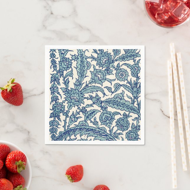 Blue Ornate Floral Arabic Pattern Napkins (Insitu)