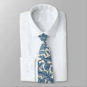 Blue Ornate Floral Arabic Pattern Neck Tie