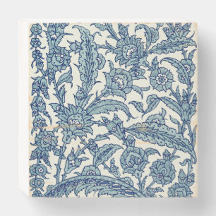 Blue Ornate Floral Arabic Pattern Wooden Box Sign
