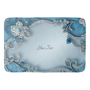 Blue Ornate Floral Bath Mat