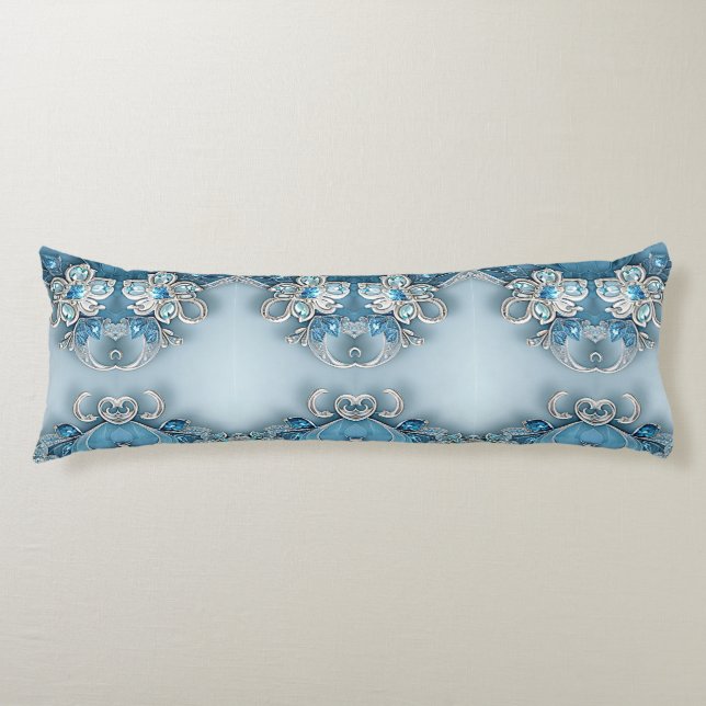 Blue Ornate Floral Body Pillow (Front)