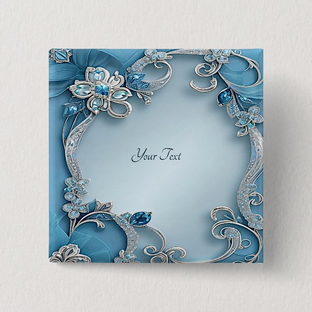Blue Ornate Floral Button (Front)