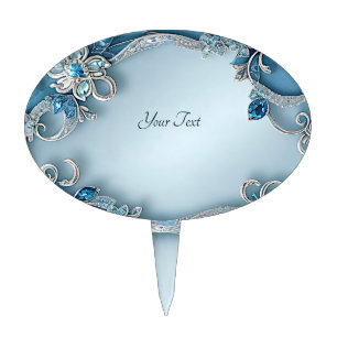 Blue Ornate Floral Cake Topper