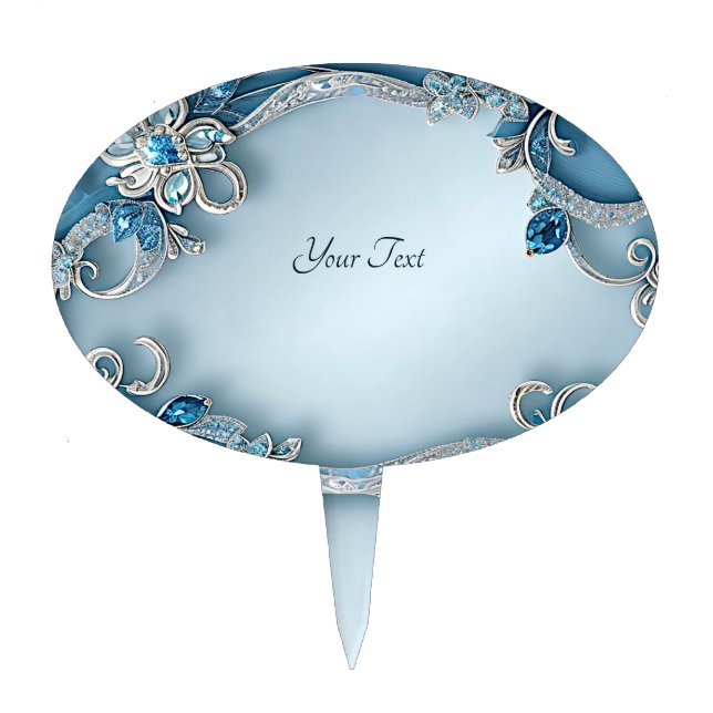 Blue Ornate Floral Cake Topper (Front)