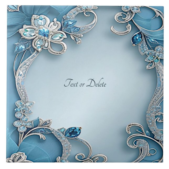 Blue Ornate Floral Ceramic Tile (Front)