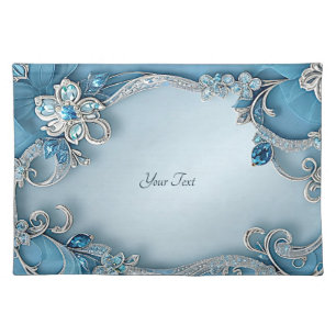 Blue Ornate Floral Cloth Placemat