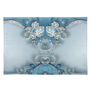 Blue Ornate Floral Cloth Placemat