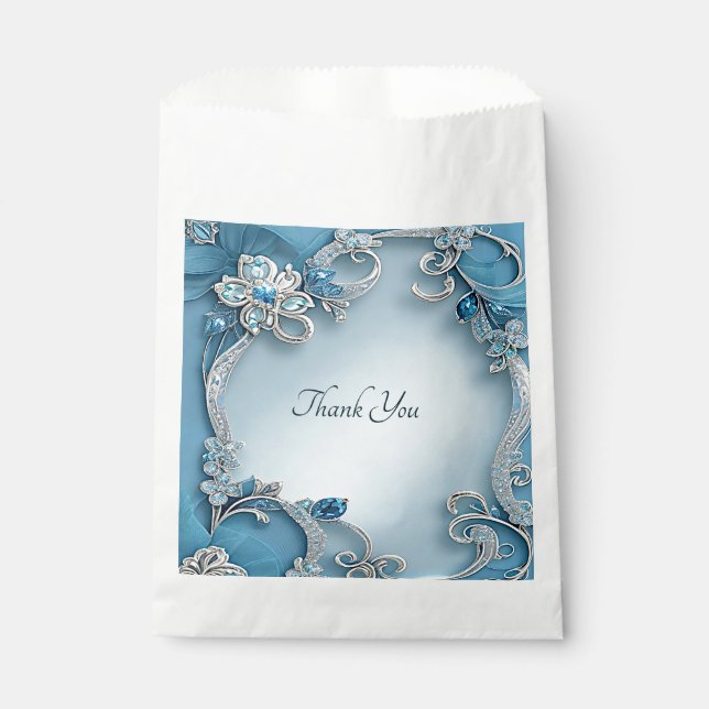 Blue Ornate Floral Favor Bag (Front)