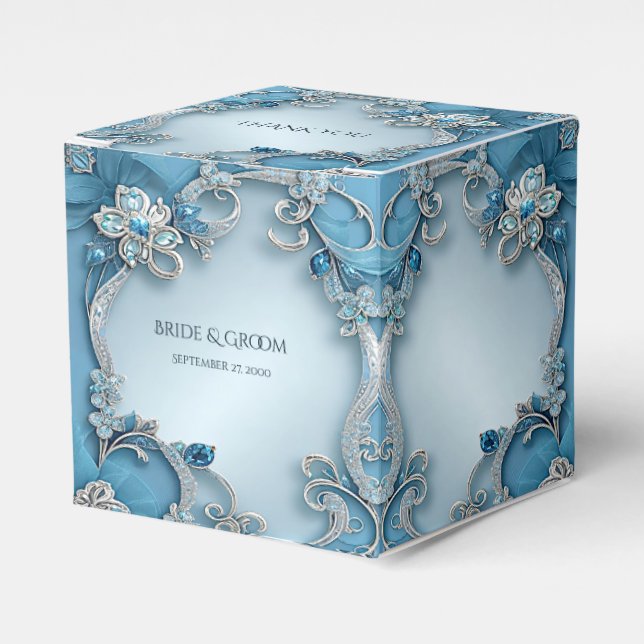Blue Ornate Floral Favor Box (Front Side)