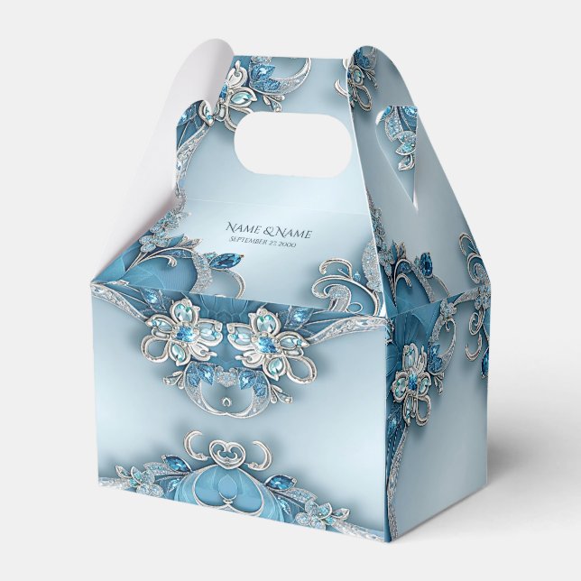 Blue Ornate Floral Favor Box (Front Side)